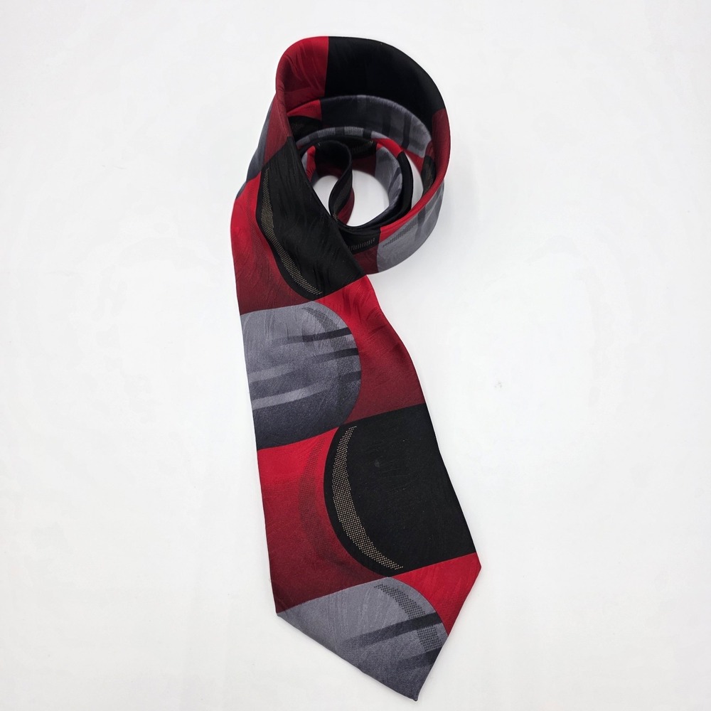 Giorgio Brutini Colorblock Silk Tie (58L/3.75W) Red Black Silver